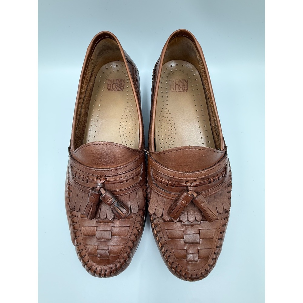 Nunn Bush Mohican Loafers Mens 9 M Brown Leather Kiltie Tassel Woven Shoes - Picture 2 of 8
